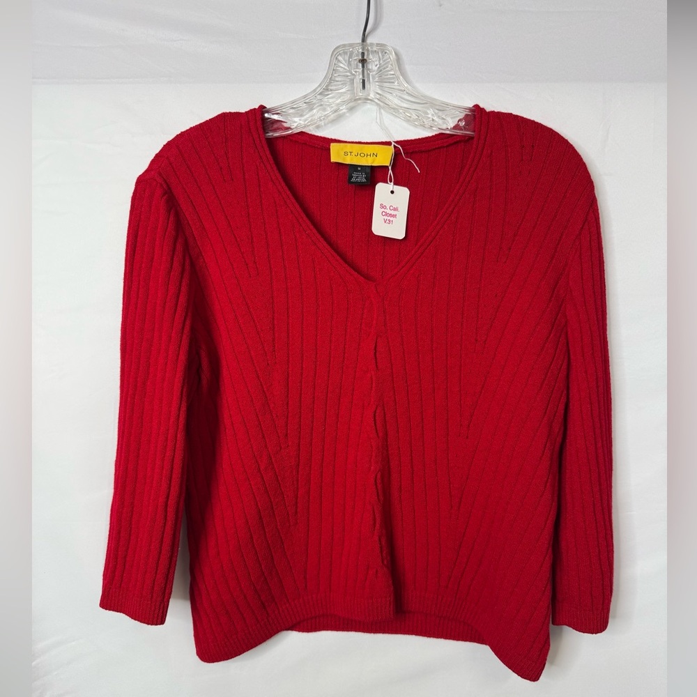 St. John Women's Red 3/4 Sleeve Sweater Top